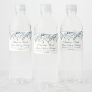 Floral Blue Spanish Wedding Water Bottle Label