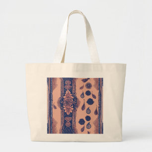 Floral Blue Stripes AI art  Large Tote Bag