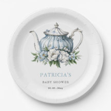 Floral Blue Tea Party Boy Baby Shower