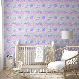 Floral Blue Teal Pink Pattern Peel and Stick Wallpaper