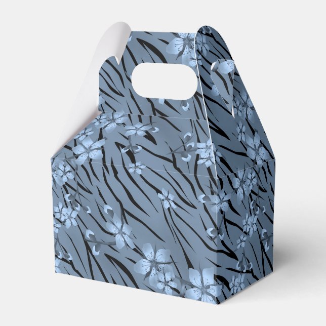 Floral, blue, tiger pattern favor box (Front Side)