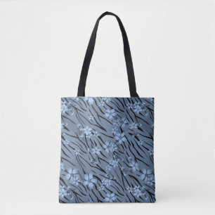 Floral, blue, tiger pattern tote bag