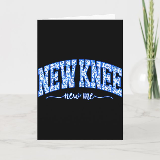 Floral Blue Toile New Knee New Me Knee Surgery Rec Card (Front)