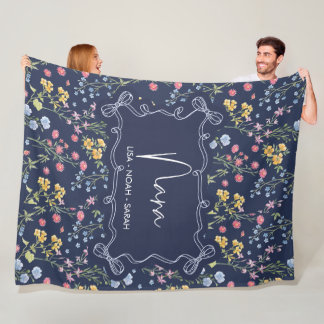 Floral Blue Unique Nana Grandkids  Fleece Blanket