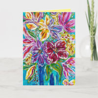 Floral "Blue Vase" Folded Greeting Card