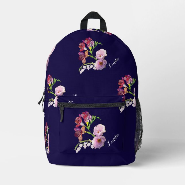 Floral Blue w /Name Print Cut Sew Bag (Front)