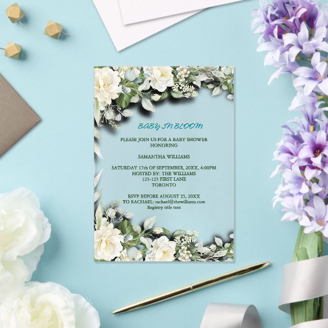 Floral Blue Watercolor Theme Acrylic Invitations (Insitu (Wedding))