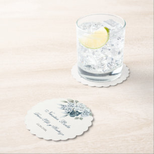 Floral Blue Wedding Paper Coaster