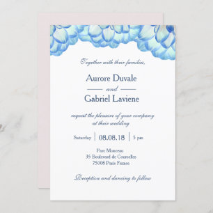 Floral blue white blush flowers petals wedding invitation