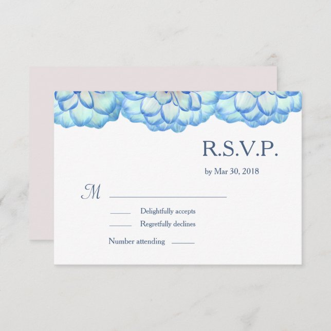 Floral blue white blush petals wedding RSVP Invitation (Front/Back)