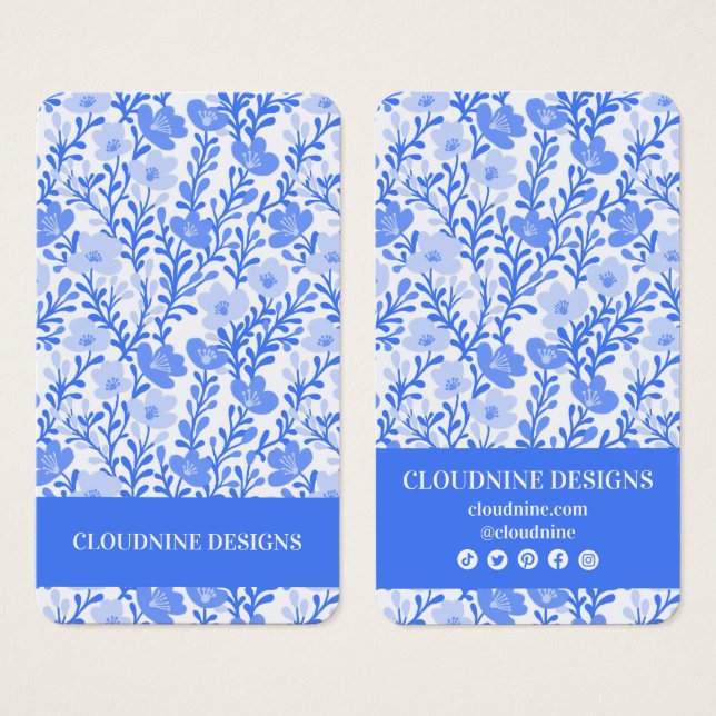Floral Blue White Earring Jewellery Display Card (Front & Back)