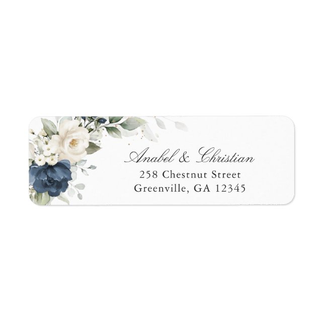 Floral Blue White Greenery Return Address Label (Front)