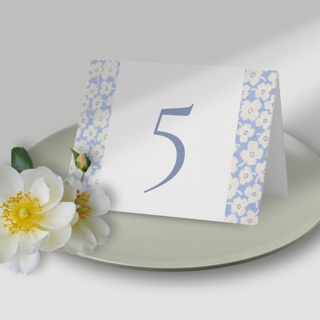 Floral Blue & White Wedding Table Number Cards (Creator Uploaded)