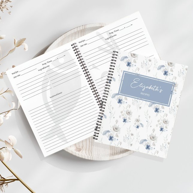 Floral Blue Wildflower Personalized Recipe Notebook (Creator Uploaded)