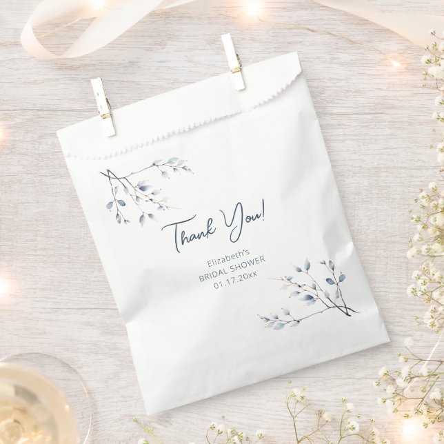 Floral Blue Winter Botanical Bridal Shower Favour Bag (Clipped)