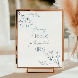 Floral Blue Winter Botanical How Many Kisses Poster