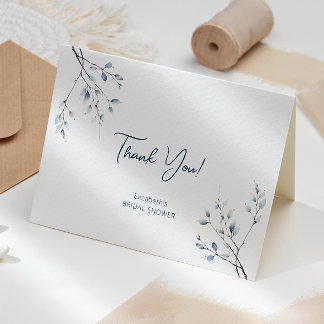 Floral Blue Winter Botanical Thank You Card