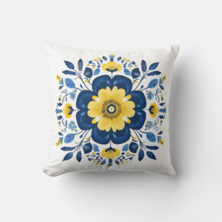 Floral Blue & Yellow  Throw Pillow