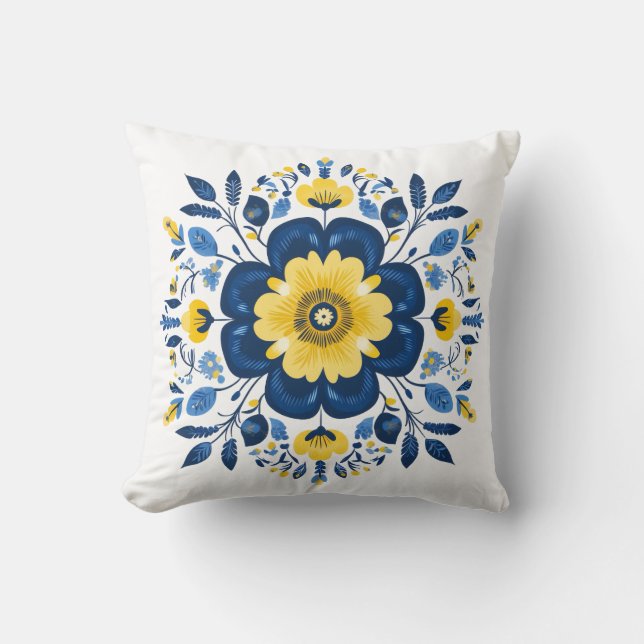 Floral Blue & Yellow  Throw Pillow (Front)