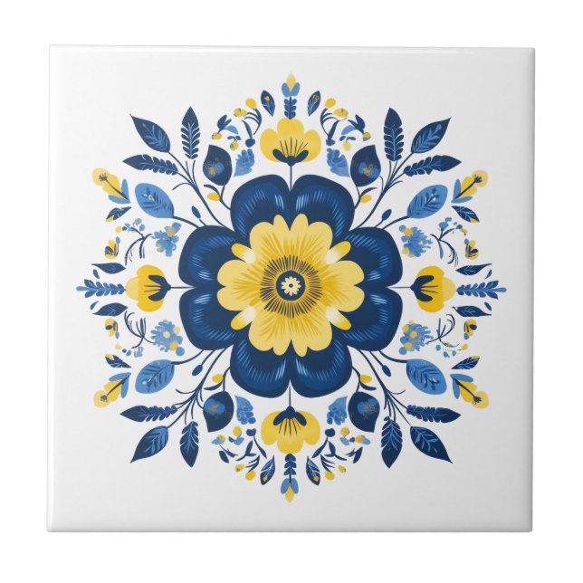 Floral Blue & Yellow  Tile (Front)