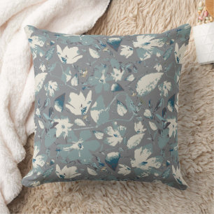 Floral Blues Flower Watercolor Clematis Pattern Throw Pillow