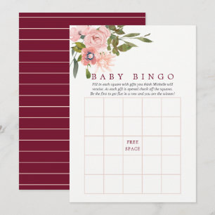 Floral Blush and Burgundy Baby Shower Baby Bingo Invitation