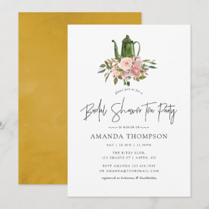Floral Blush and Gold Bridal Shower Tea Party Invitation