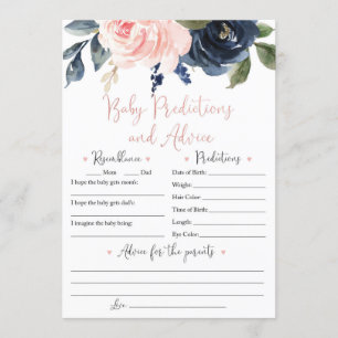 Floral Blush and Navy Baby Predictions and Advice Invitation