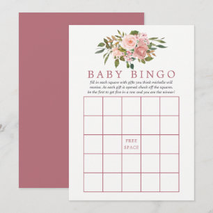 Floral Blush and Rose Gold Baby Shower Baby Bingo Invitation