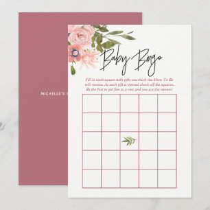 Floral Blush and Rose Gold Baby Shower Baby Bingo Invitation