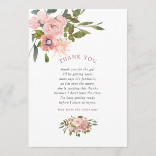 Floral Blush and Rose Gold Baby Shower Thank You Card