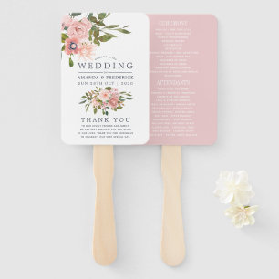 Floral Blush and Rose Gold Wedding Program Hand Fan