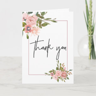 Floral Blush and Rose Gold Wedding Thank You Card