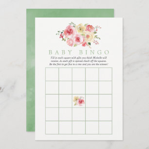 Floral Blush and Sage Baby Shower Baby Bingo Invitation