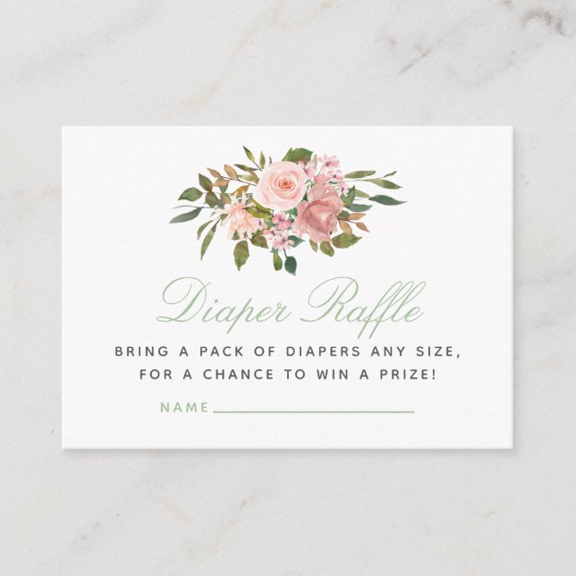 Floral Blush and Sage Baby Shower Diaper Raffle Enclosure Card (Front)