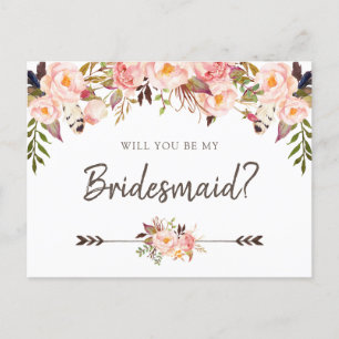 Floral Blush Boho Chic Will You Be My Bridesmaid Holiday Postcard