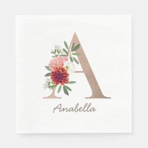 Floral blush bouquet personalized letter " A" Napkin