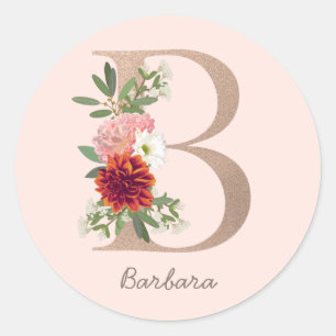 Floral blush bouquet personalized letter " B " Classic Round Sticker