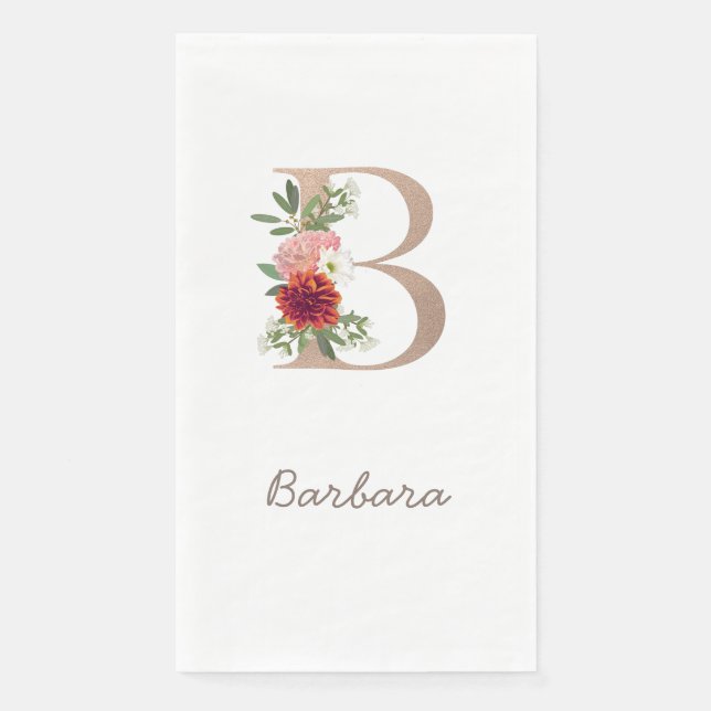 Floral blush bouquet personalized letter " B " Napkin (Front)