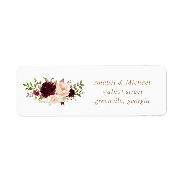 Floral Blush Bourgogne Élégante Adresse de mariage (Devant)