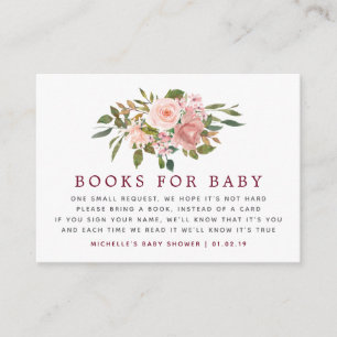 Floral Blush & Burgundy Baby Shower Book Request Enclosure Card
