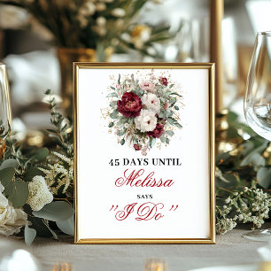 Floral Blush Burgundy Countdown Sign Bridal Decor