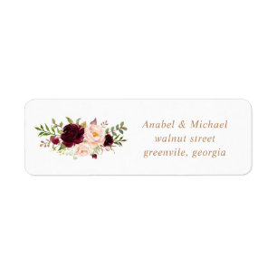 Floral Blush Burgundy Elegant Wedding Address