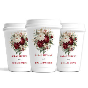Floral Blush Burgundy Gold Wedding Cups
