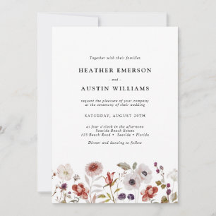Floral Blush Burgundy Watercolor Wedding Invitation