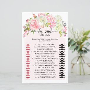 Floral Blush & Cream He Said She Said Bridal Game