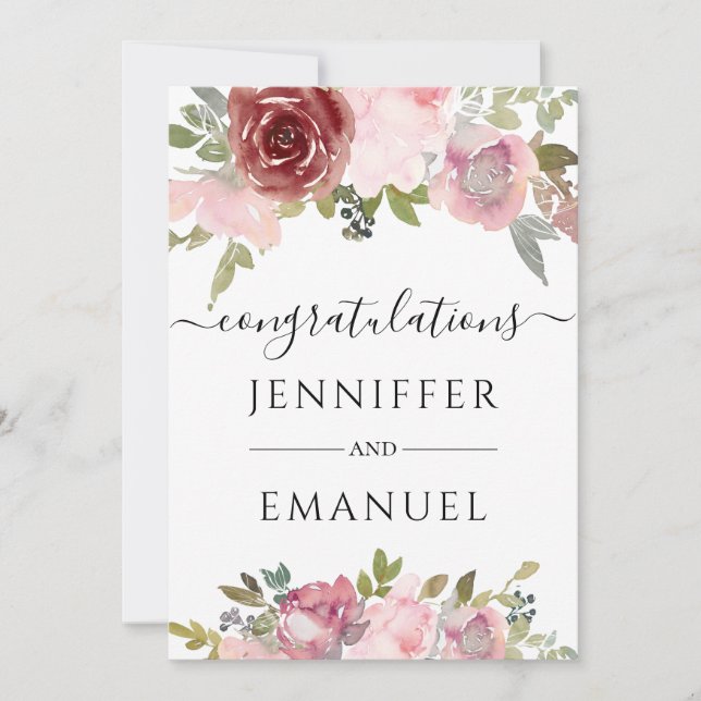 floral blush custom name wedding congratulations card (Front)