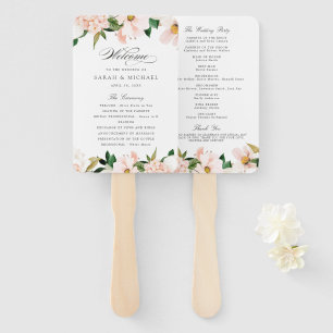 Floral Blush Elegant Magnolia Wedding Program Hand Fan
