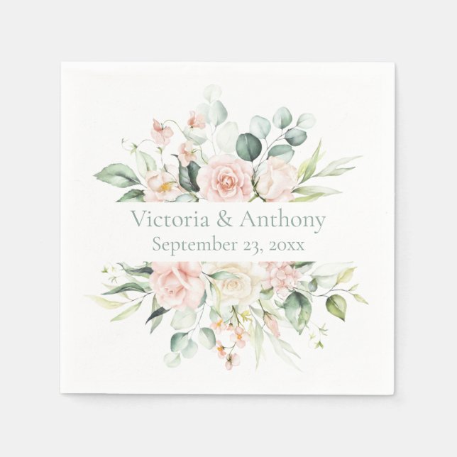 Floral Blush Elegant Name Wedding Napkins (Front)