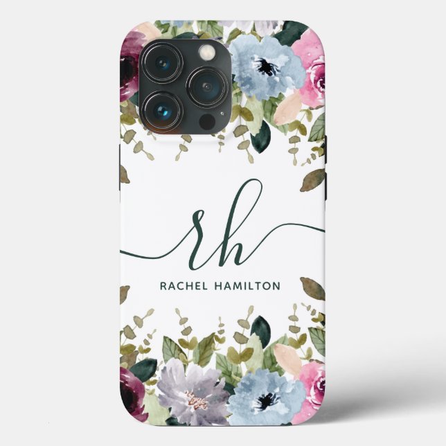 Floral Blush Fancy Initials and Name Case-Mate iPhone Case (Back)